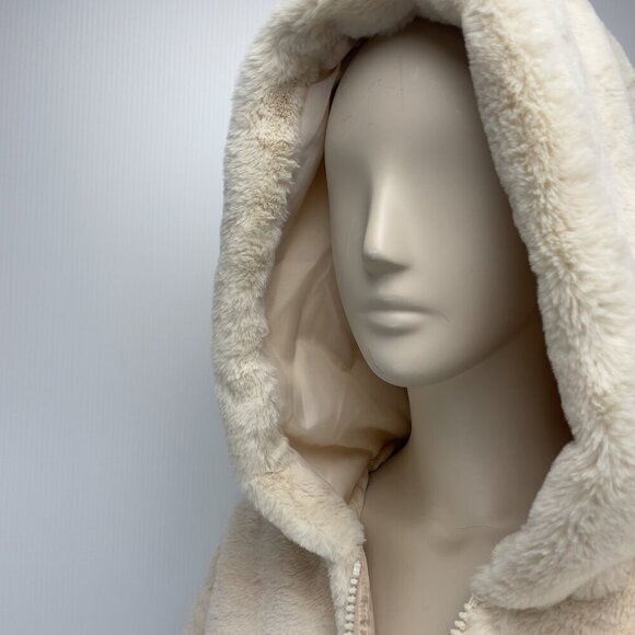 ASOS Teddy Faux fur Cropped White Ivory Hooded Girlhoodcore Jacket Coat s 8 - Picture 4 of 6
